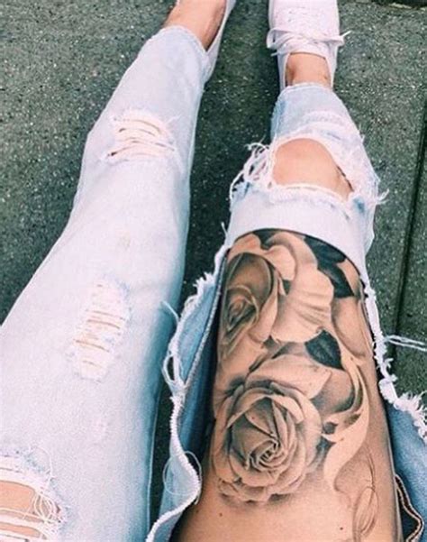 Floral Rose Flower Top Of Thigh Leg Tattoo Ideas At Mybodiart