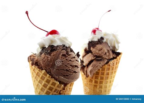 Summer Concept Chocolate And Vanilla Ice Cream Wafer Cones Stock Image