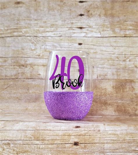 40th Birthday Wine Glass Glitter Wine Glass 40 And Fabulous Etsy 40th Birthday Wine