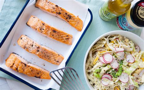 Roasted Salmon With Creamy Cabbage Slaw Tessemaes