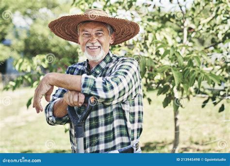 Portrait Of Happy Farmer In A Straw Hat Stock Photo Image Of