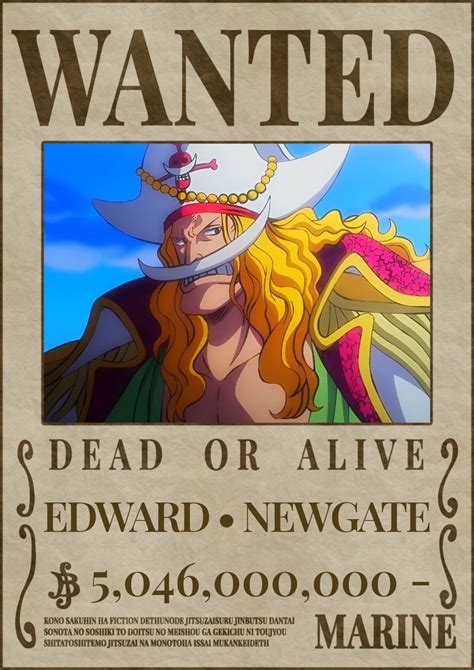 Edward Newgate Barba Branca Wanted Poster One Piece One Piece