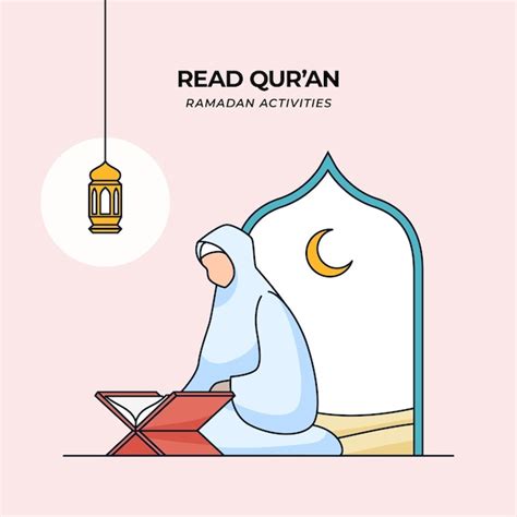 Premium Vector Muslim Girl Read Quran Holy Book Of Islam For Ramadan