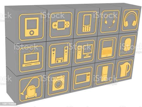 Cubes With Symbols Of Household Electronic Equipment Stock Photo