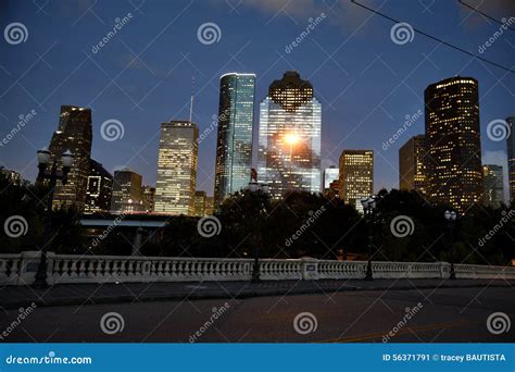 Downtown Houston Skyline at Night Stock Image - Image of condominium, cityscape: 56371791