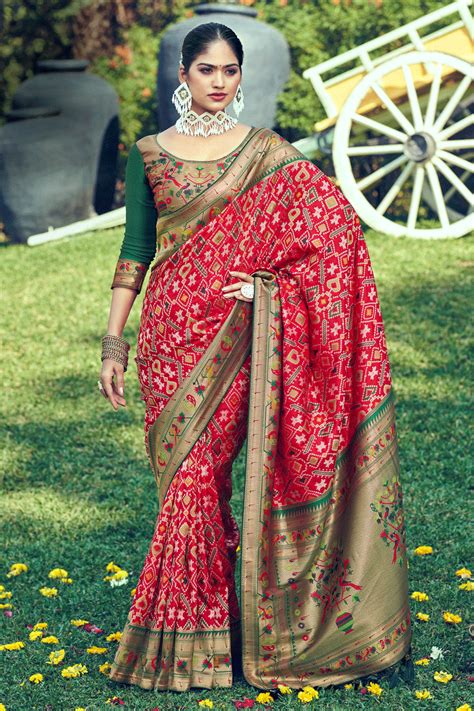 Imperial Red Woven Patola Saree Shangrila Designer