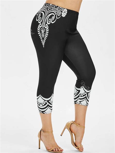 Plus Size High Waisted Print Capri Leggings Off Rosegal