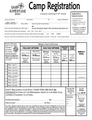 Fillable Online Campers Entering St Th Grade Fax Email Print Pdffiller