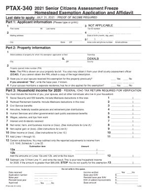 Fillable Online PTAX 340 2021 Senior Citizens Assessment Freeze