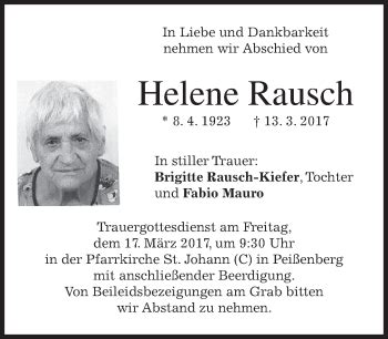 Traueranzeigen Von Helene Rausch Trauer Merkur De