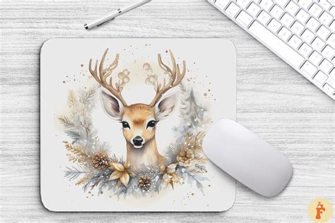 Watercolor Christmas Reindeer Mouse Pad Graphic By Foxmia Creative