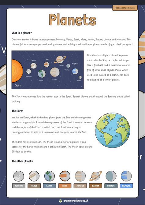 Pdf Reading Comprehension Planets Dokumentips