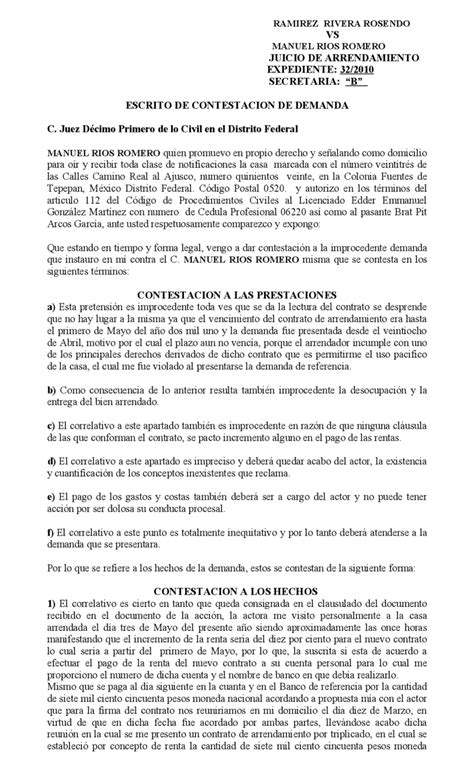 Modelo De Contestación A Demanda Por Cláusulas Abusivas En Contratos