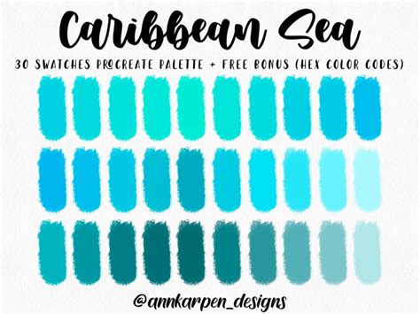 Caribbean Sea Procreate Palette 30 HEX Color Codes Instant Etsy