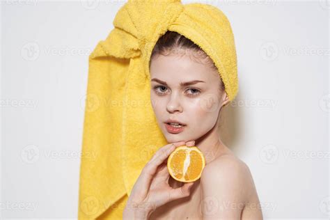 Pretty Woman Orange In Hands Naked Shoulders Natural Cosmetics Cropped