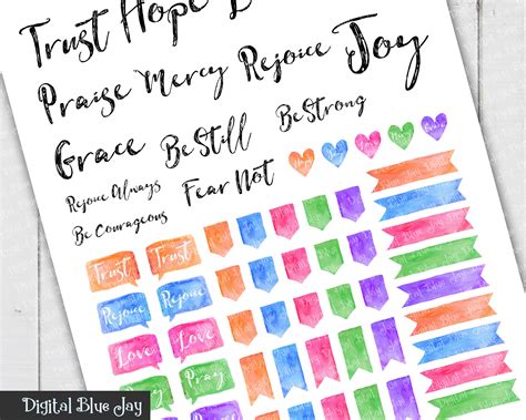 Bible Journal Stickers, Printable Watercolor Stickers, Bible Journaling, Christian Planner ...