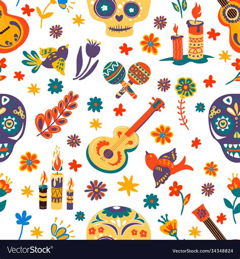 Day Dead Mexican Holiday Symbols Seamless Vector Image