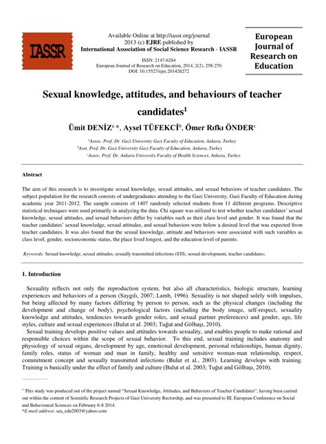 Pdf Sexual Knowledge Attitudes And Behaviours Of Teacher Candidates