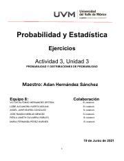 Act Equipo Pdf Probabilidad Y Estad Stica Ejercicios Actividad