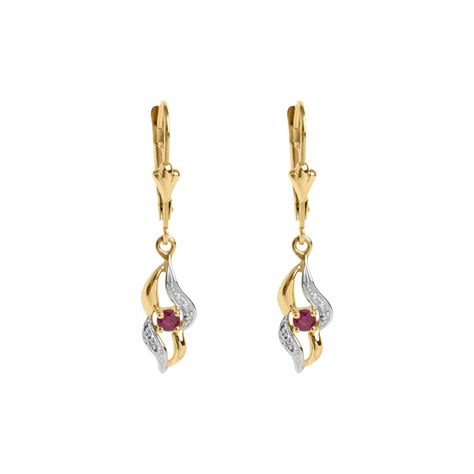 1874R Boucle D Oreilles Pendantes Or Jaune 750 18 Ct Avec Rubis