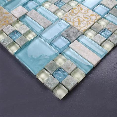 Glass And Stone Blend Mosaic Marble Wall Tiles