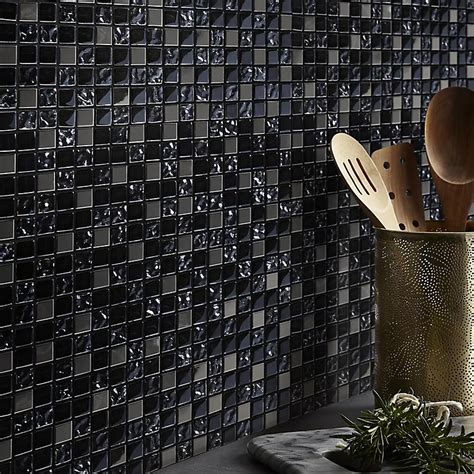 Milaino Black And Grey Glass And Stainless Steel Mosaic Tile L300mm W300mm Diy At Bandq