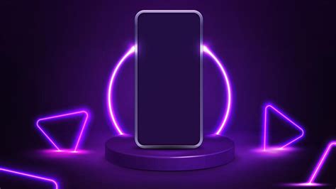 Premium Vector Smartphone On Purple Podium With Line Neon Ring On