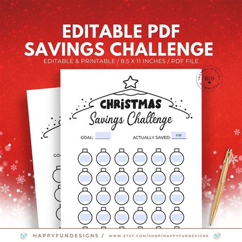 Christmas Savings Challenge Tracker Printable Holiday Savings