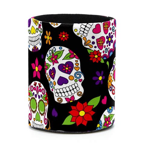 Ownta Colorful Sugar Skulls Pattern Pvc Leather Cylinder Pen Holder