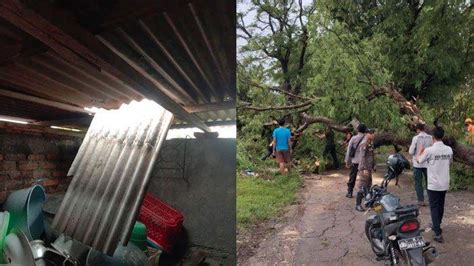 Diterjang Hujan Disertai Angin Kencang Atap Puluhan Rumah Warga Di