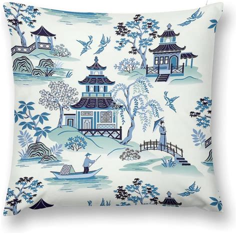 Ideeze Chinoiserie Throw Pillow Covers Soft Decorative Blue