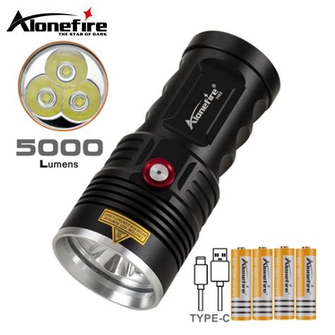 AloneFire H42 6500k 3x XHP50 LED 60W Super Bright USB Rechargable