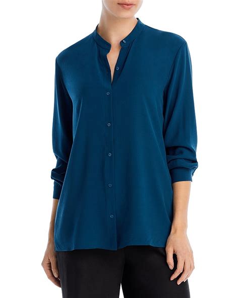 Eileen Fisher Silk Mandarin Collar Shirt Bloomingdales