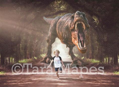 Dinosaur Digital Backdrop Funny T Rex Chase Dino Chasing Digital