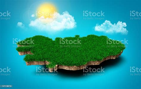 Iceland Map Realistic 3d Map Of Iceland Clouds Tree Sun Rays On Bright ...