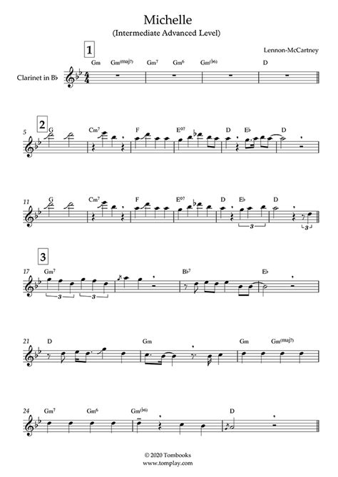 Michelle Intermediate Advanced Level The Beatles Clarinet Sheet Music