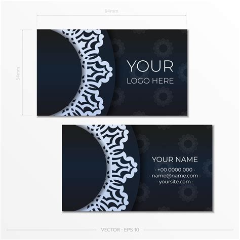 Dark Blue Business Cards With Decorative Ornaments Business Cards