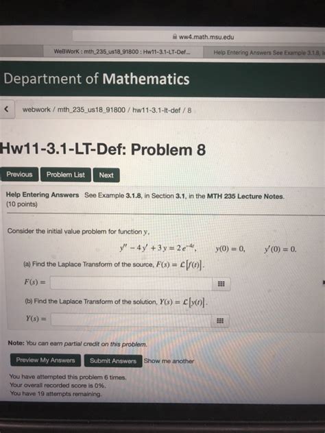 Solved Ww4 Math Msu Edu WeBWork Mth 235 Us18 91800 Chegg