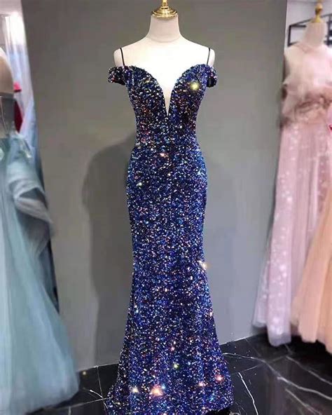 Shiny Purple Sequin Long Prom Dress V Neck Off Shoulder Formal Evening Gowns On Storenvy