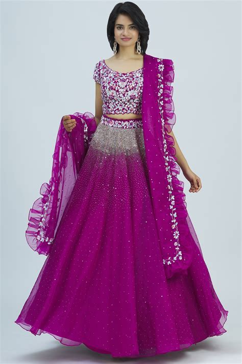 Buy Shlok Design Purple Organza Embellished Lehenga Set Online Aza