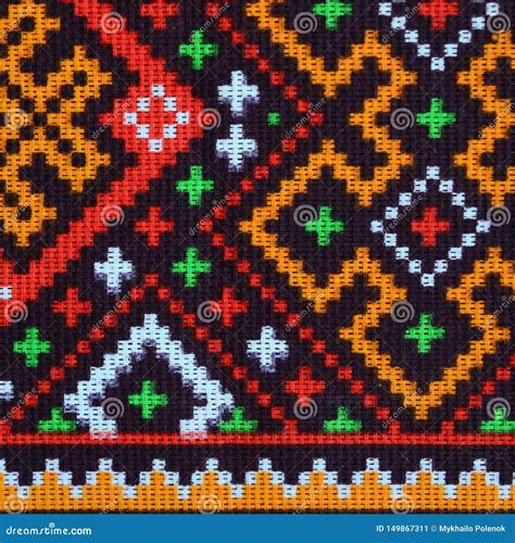 Traditional Ukrainian Folk Art Knitted Embroidery Pattern On Textile