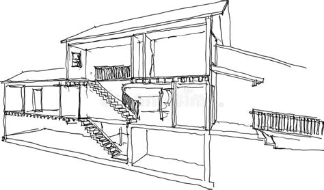 Hand Drawn Sketch Of Section Of Classic Detached House Stock Vector