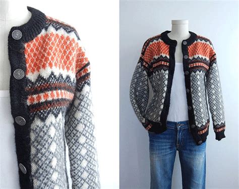 Vintage Nordic Wool Fair Isle Cardigan Sweater Dale Of Etsy