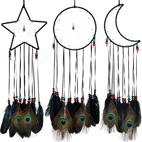 Amazon 3 Pcs Black Dream Catchers FeelfunFeather Moon Sun Star