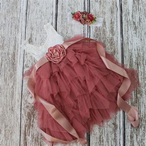 Dusty Rose Flower Girl Dress Dusty Rose Tulle White Lace Flower Girl