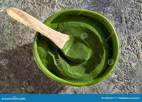 Green Chlorella Algae Powder in a Bowl Stock Image - Image of healthy ...