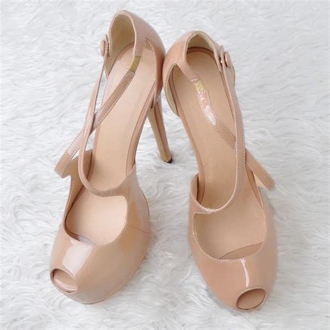 Nude Keyhole Cross Over Strap Platform High Heel Sandals Vdcoo