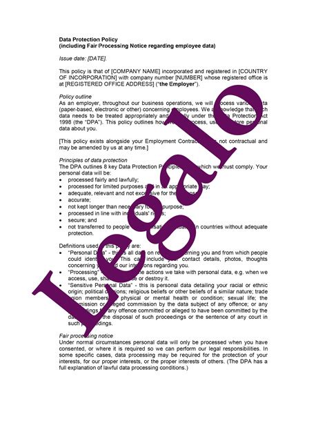 Data Protection Policy Document Template Legalo Uk