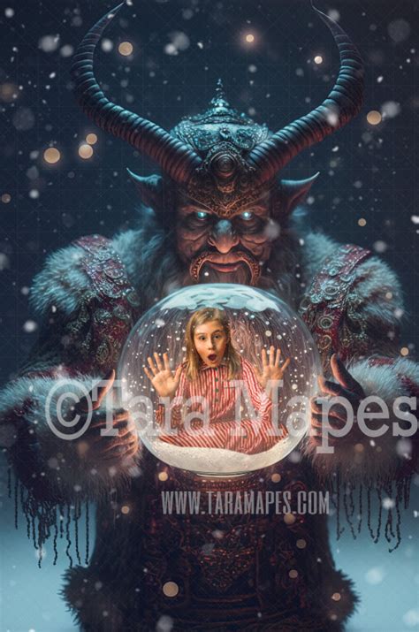 Krampus Holding Snow Globe Layered Psd Snowglobe Krampus Snow