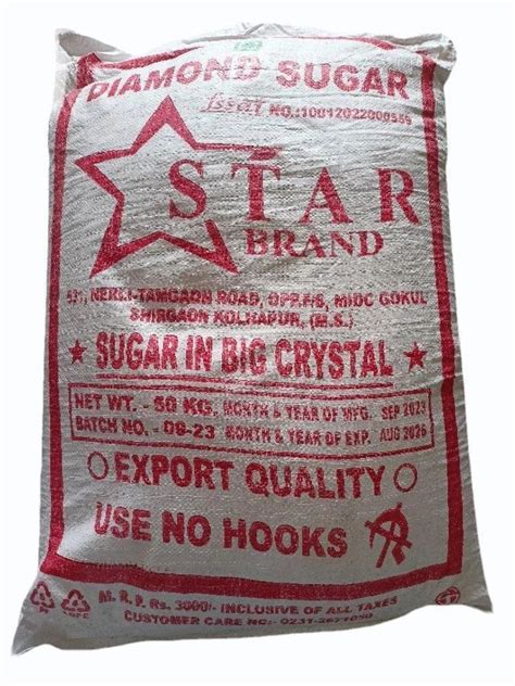 White Refined Star F Grade Big Crystal Sugar Packaging Size 50 Kg At